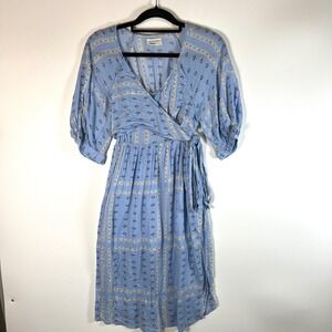 Urban Outfitters Blue Floral Wrap Midi Dress Puff Sleeve Smocked Waist XS